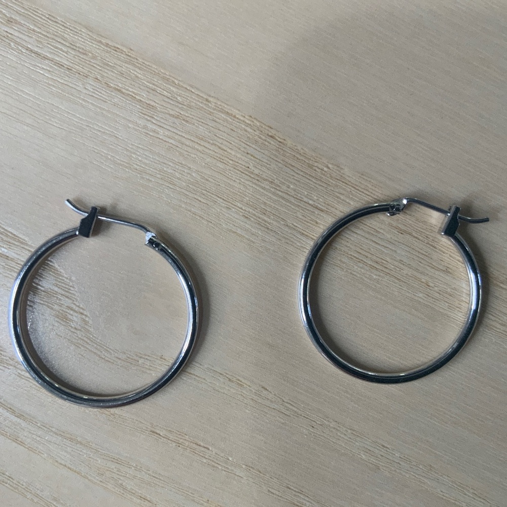 Silver-Toned Thin Hoop Earrings